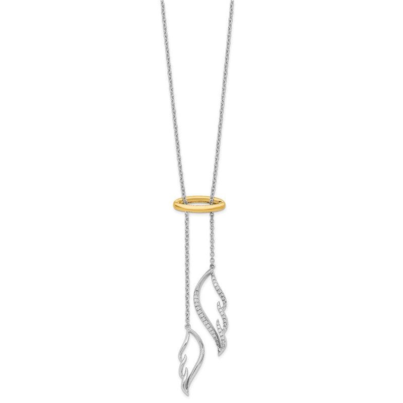 14K Bicolor Gold Echt Diamant Flügel mit Heiligenschein 18 Zoll Halskette