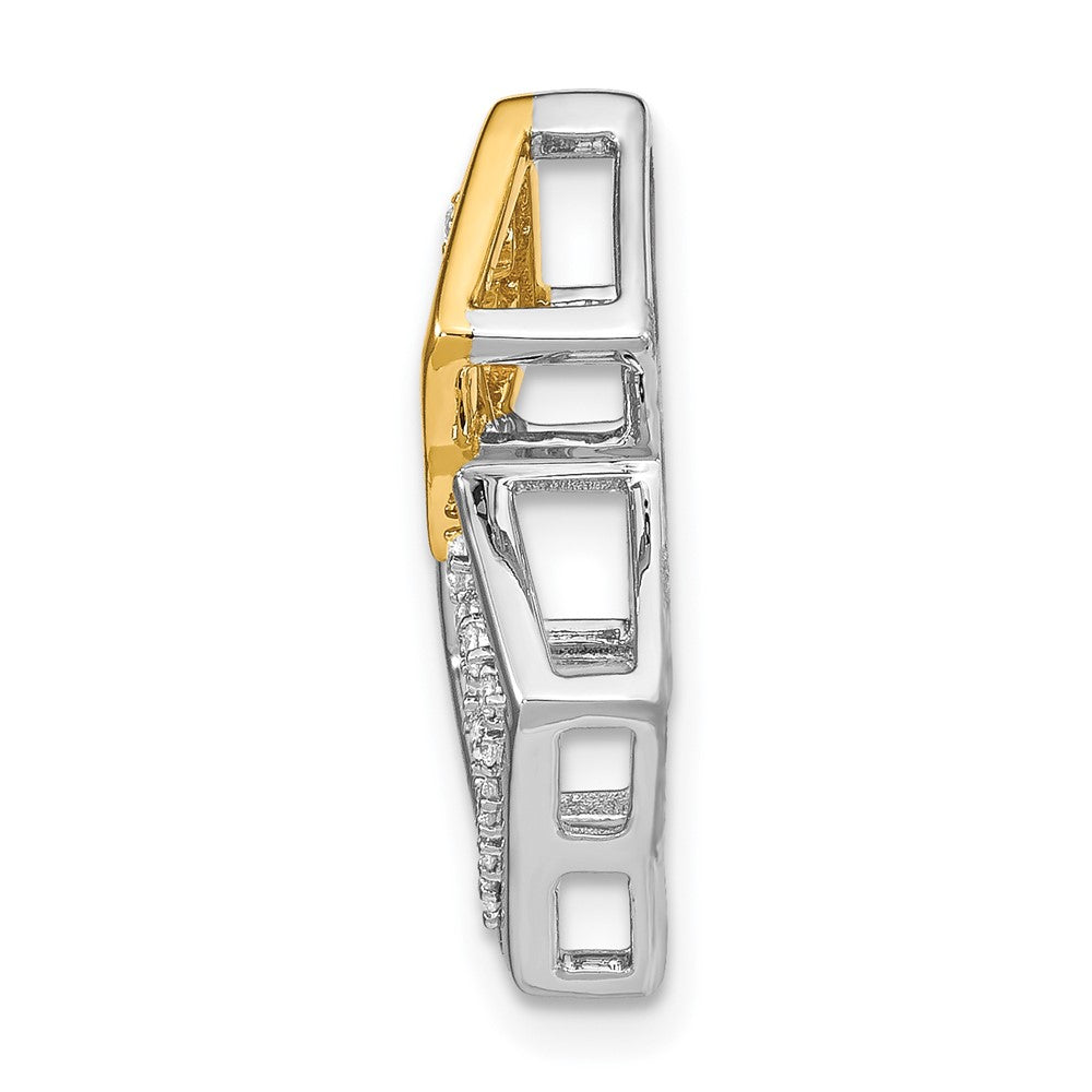 14K Bicolor Gold Poliert Doppelt Quadratisch Echt Diamant Kette Anhänger