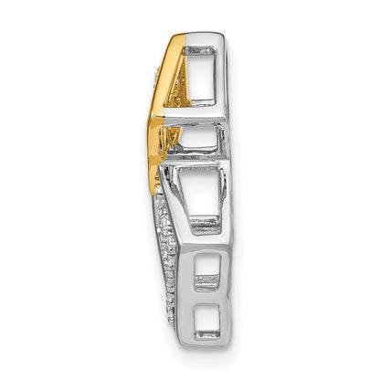 14K Bicolor Gold Poliert Doppelt Quadratisch Echt Diamant Kette Anhänger