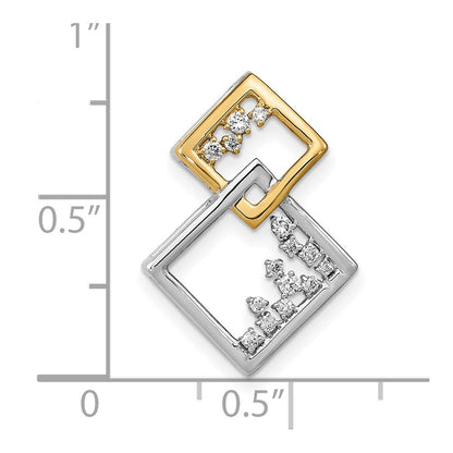 14K Bicolor Gold Poliert Doppelt Quadratisch Echt Diamant Kette Anhänger