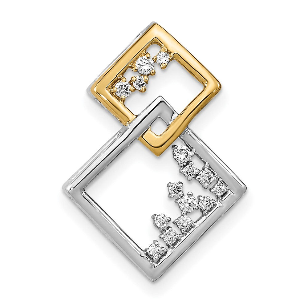 14K Bicolor Gold Poliert Doppelt Quadratisch Echt Diamant Kette Anhänger