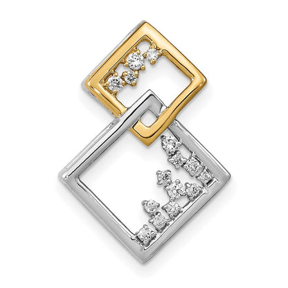 14K Bicolor Gold Poliert Doppelt Quadratisch Echt Diamant Kette Anhänger