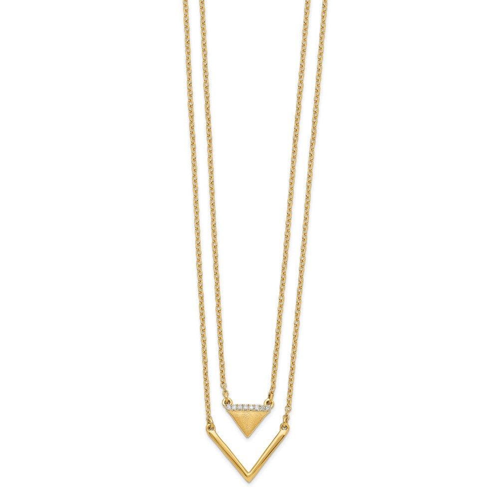 14K Gelbgold Satiniert/polished Echt Diamant Doppelt Dreieck 2strand 18 Zoll Halskette