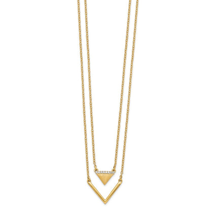 14K Gelbgold Satiniert/polished Echt Diamant Doppelt Dreieck 2strand 18 Zoll Halskette