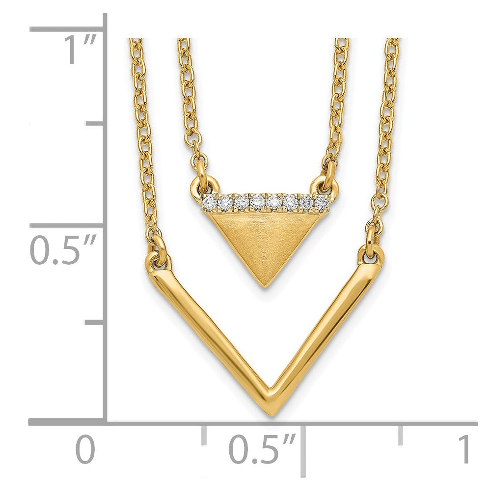 14K Gelbgold Satiniert/polished Echt Diamant Doppelt Dreieck 2strand 18 Zoll Halskette
