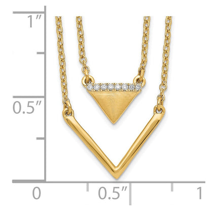 14K Gelbgold Satiniert/polished Echt Diamant Doppelt Dreieck 2strand 18 Zoll Halskette