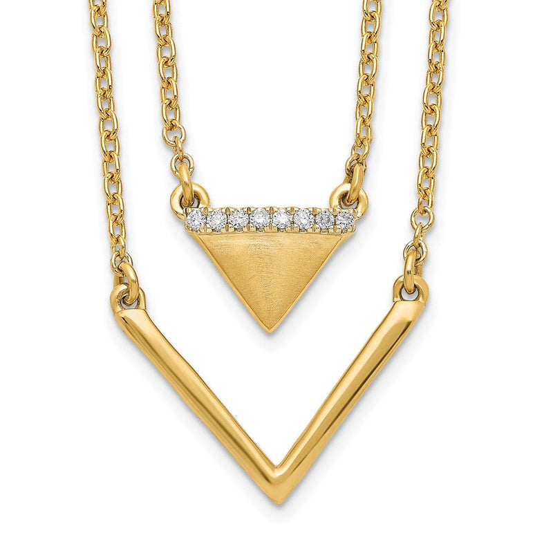 14K Gelbgold Satiniert/polished Echt Diamant Doppelt Dreieck 2strand 18 Zoll Halskette
