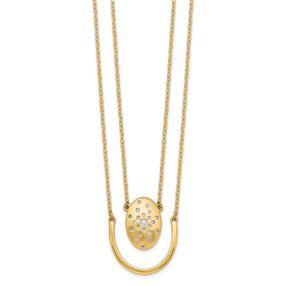 14K Gelbgold Satiniert/polished Echt Diamant Oval mit Stab Doppelt Strang 18 Zoll Halskette