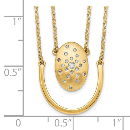 14K Gelbgold Satiniert/polished Echt Diamant Oval mit Stab Doppelt Strang 18 Zoll Halskette