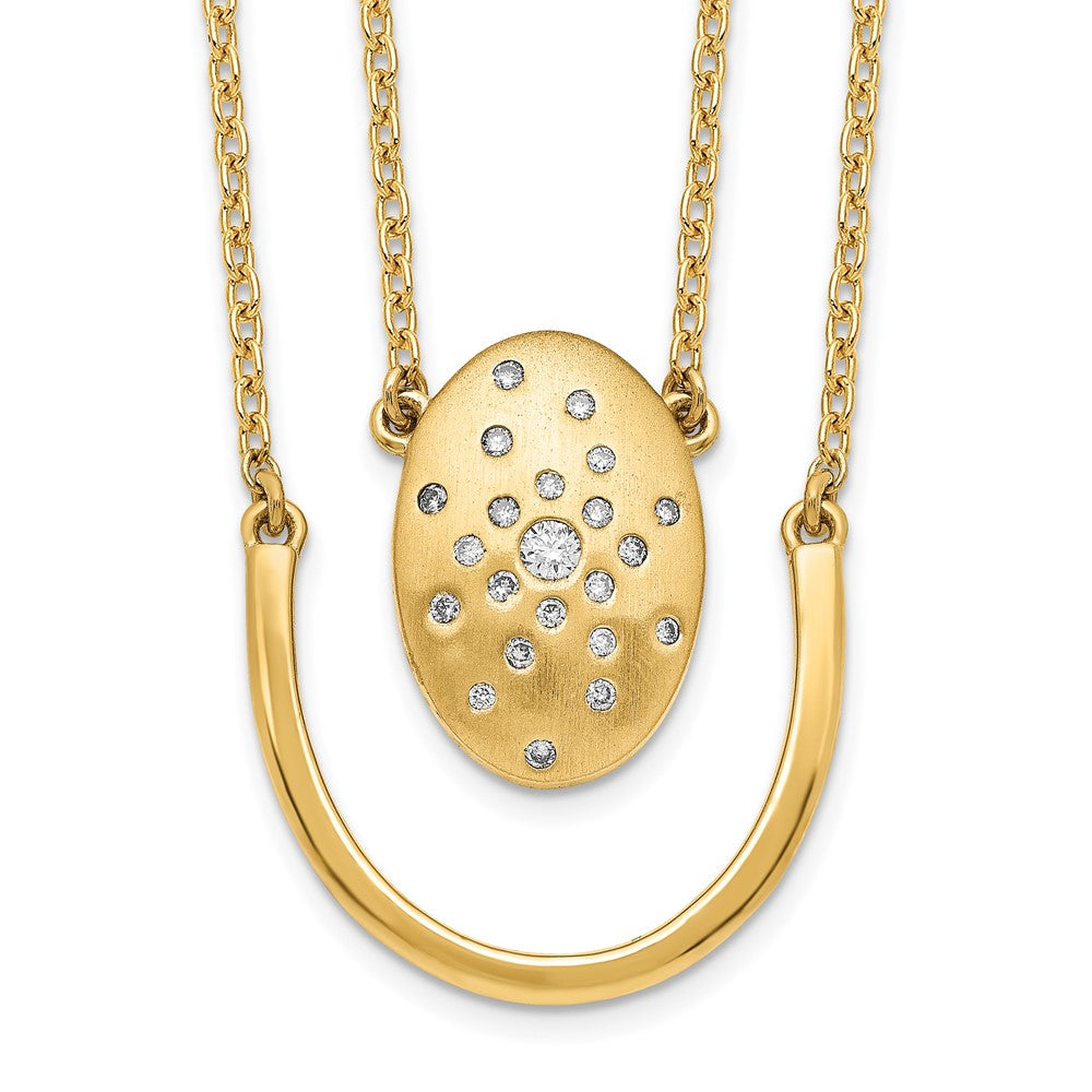 14K Gelbgold Satiniert/polished Echt Diamant Oval mit Stab Doppelt Strang 18 Zoll Halskette