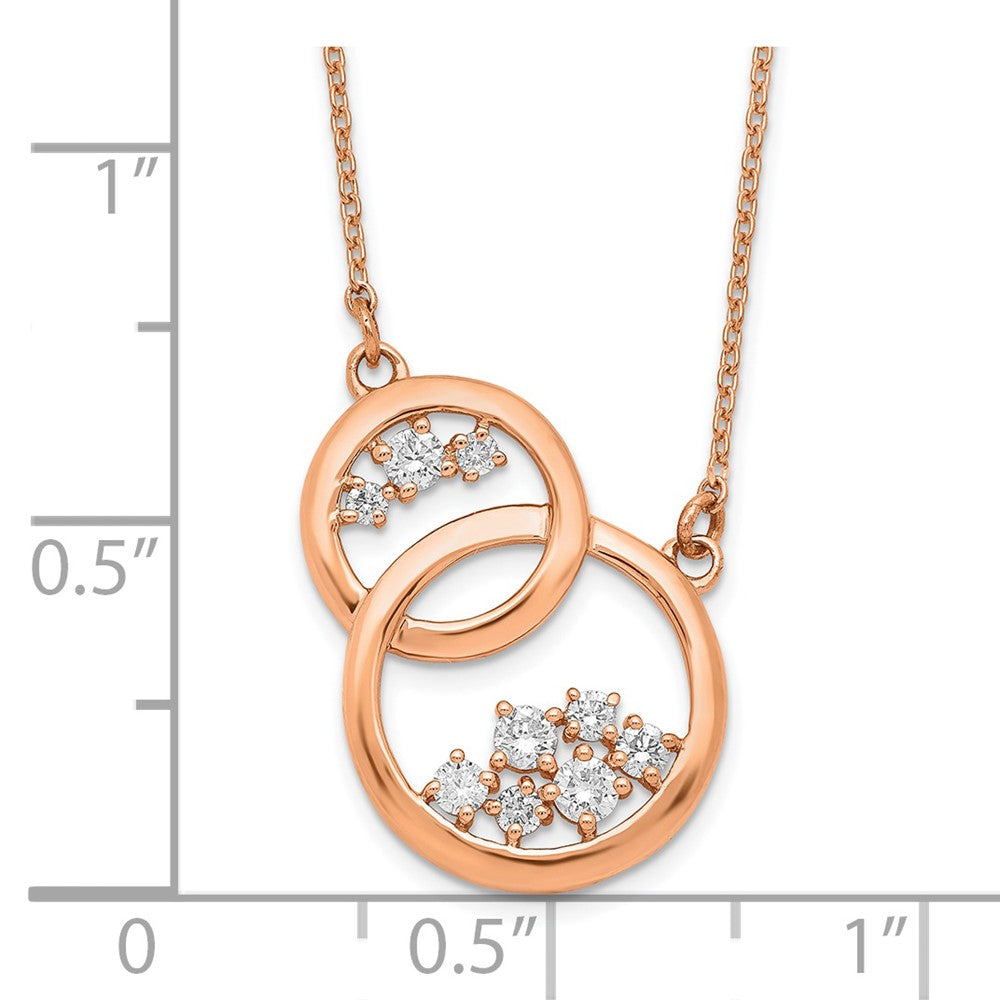 14K Roségold Poliert Echt Diamant Doppelt Kreis 18 Zoll Halskette