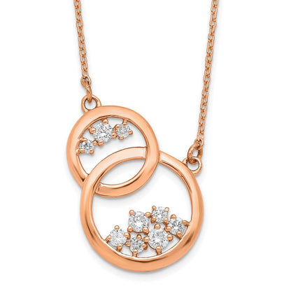 14K Roségold Poliert Echt Diamant Doppelt Kreis 18 Zoll Halskette