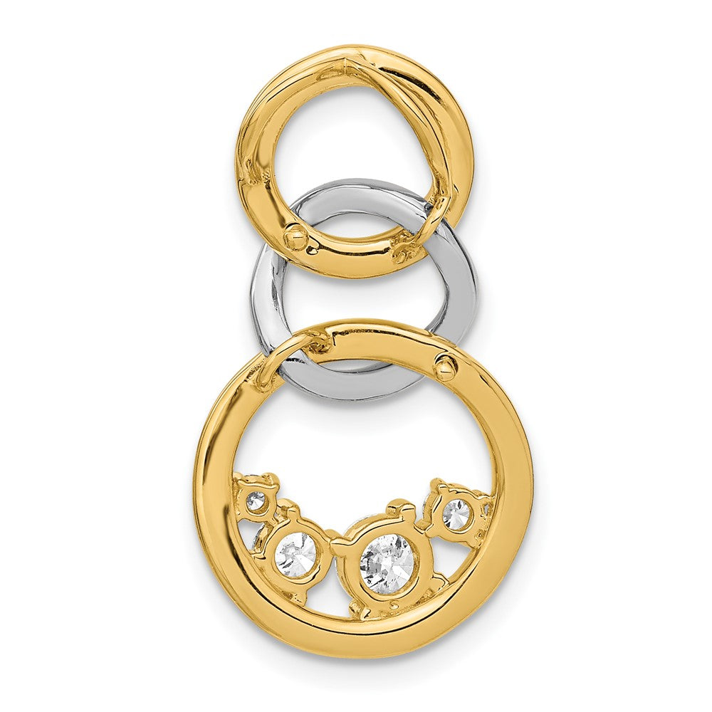14K Bicolor Gold Poliert Echt Diamant Dreifach Kreis Kette Anhänger