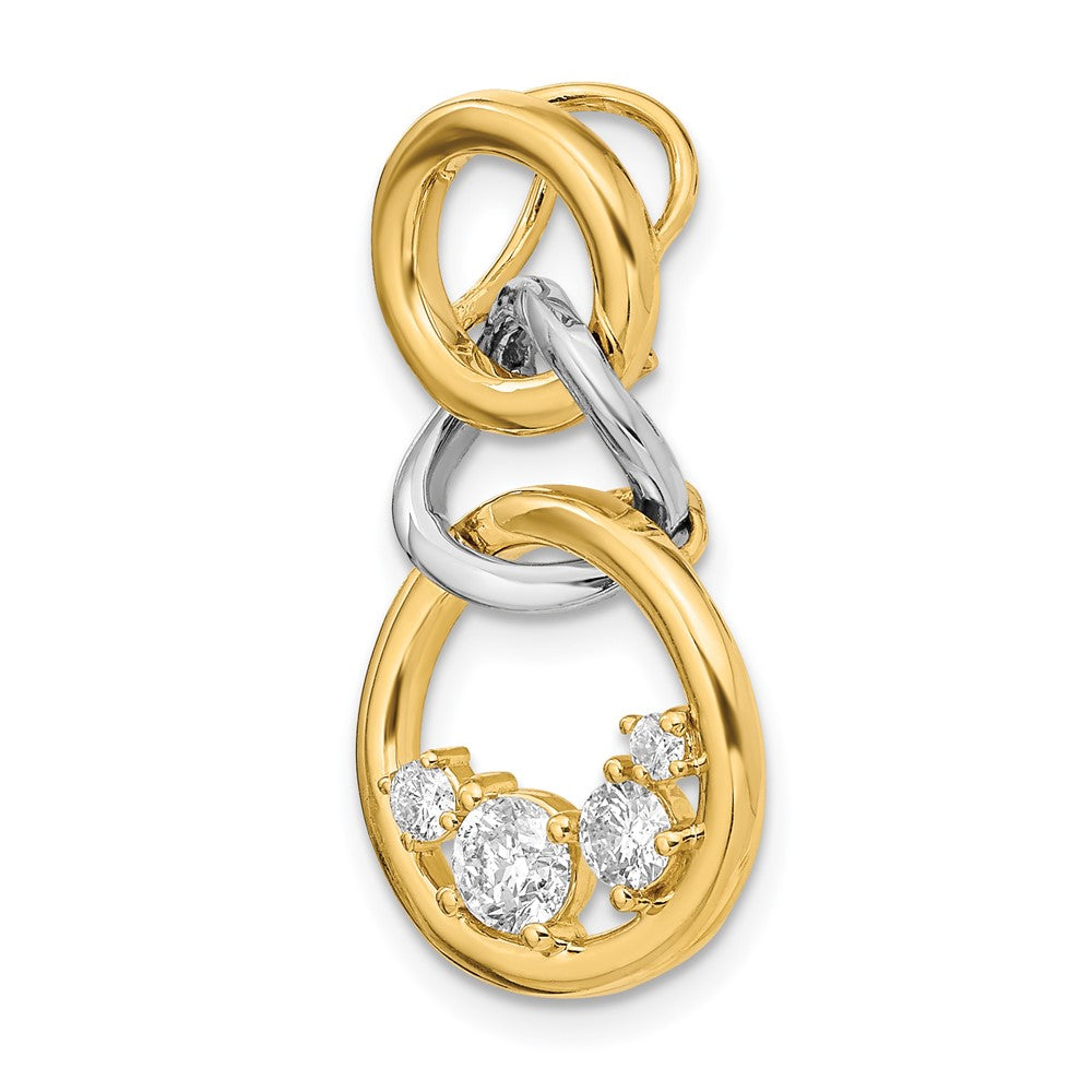 14K Bicolor Gold Poliert Echt Diamant Dreifach Kreis Kette Anhänger