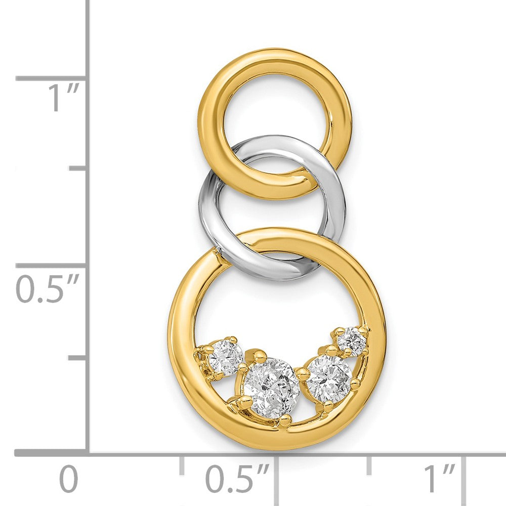 14K Bicolor Gold Poliert Echt Diamant Dreifach Kreis Kette Anhänger