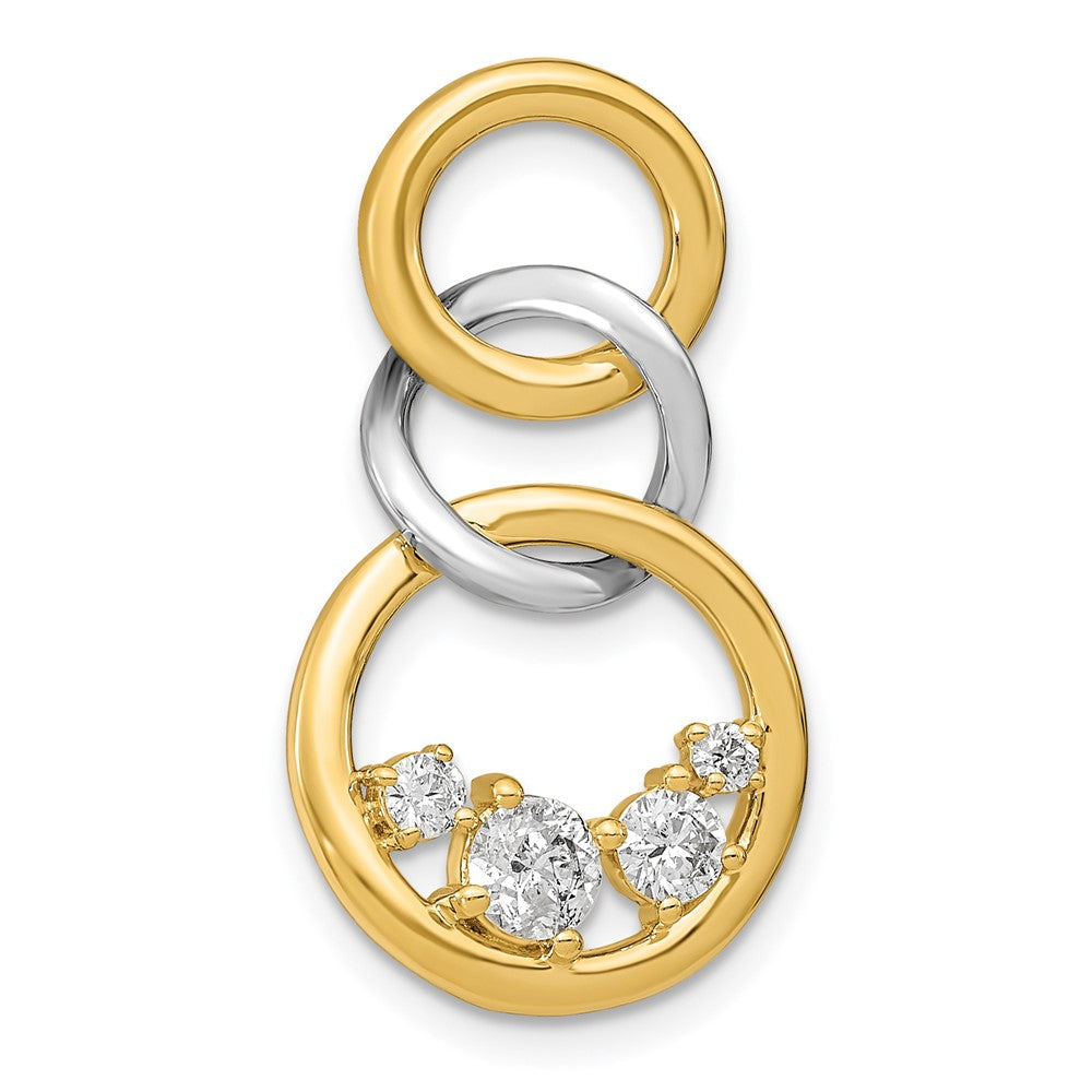 14K Bicolor Gold Poliert Echt Diamant Dreifach Kreis Kette Anhänger