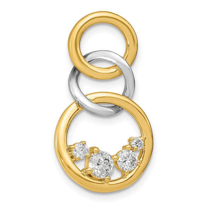 14K Bicolor Gold Poliert Echt Diamant Dreifach Kreis Kette Anhänger