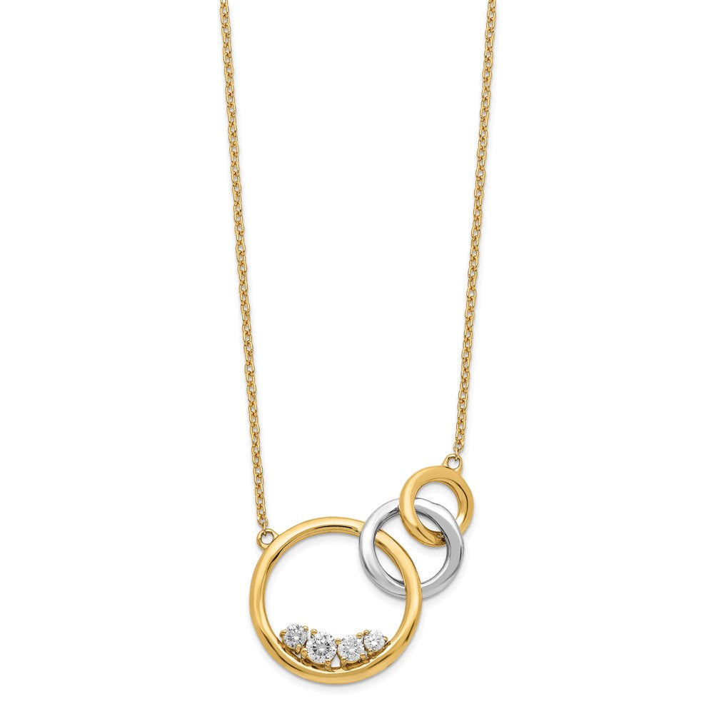 14K Bicolor Gold Poliert Echt Diamant Dreifach Kreis 18 Zoll Halskette