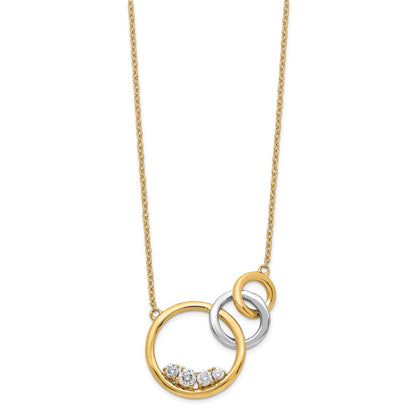 14K Bicolor Gold Poliert Echt Diamant Dreifach Kreis 18 Zoll Halskette