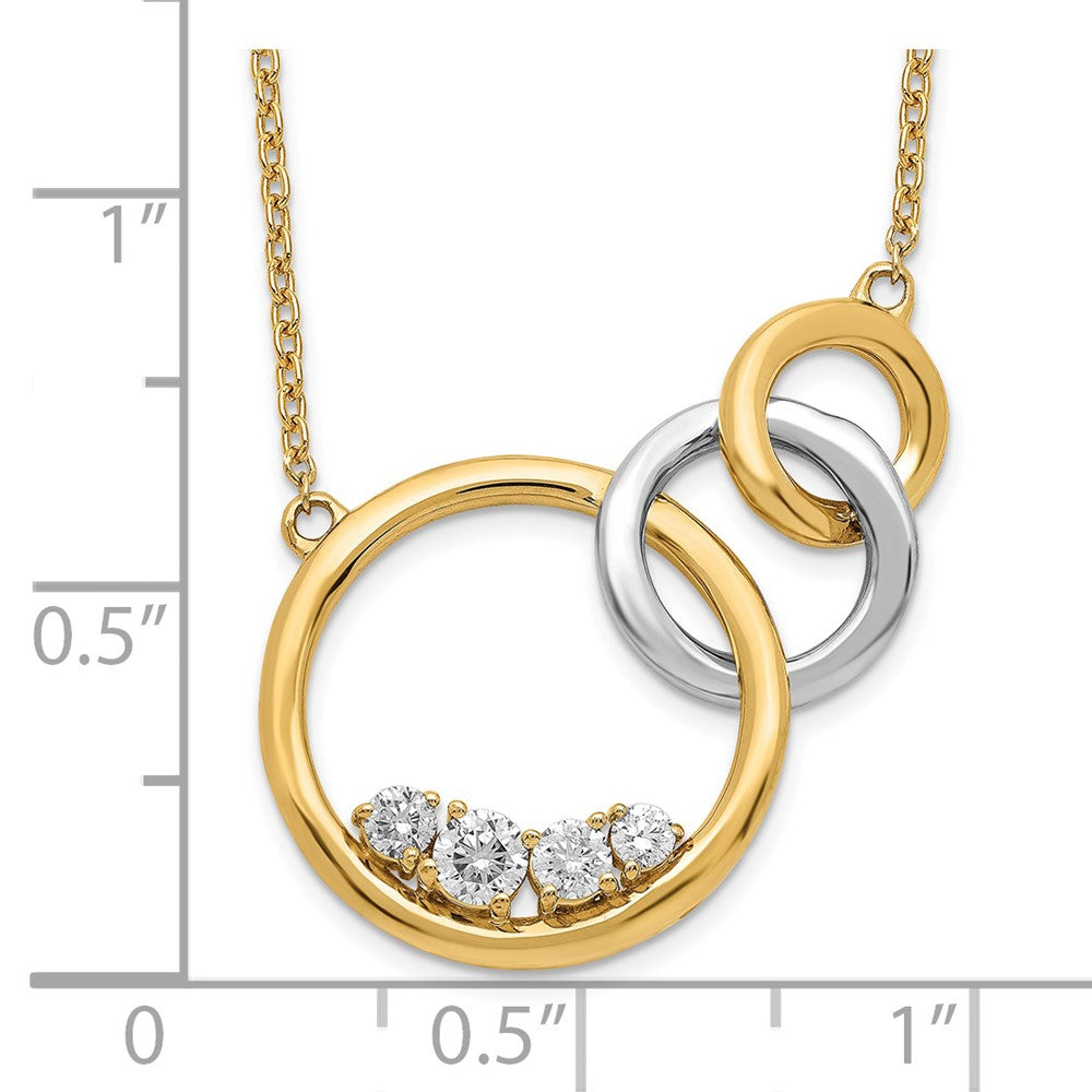 14K Bicolor Gold Poliert Echt Diamant Dreifach Kreis 18 Zoll Halskette