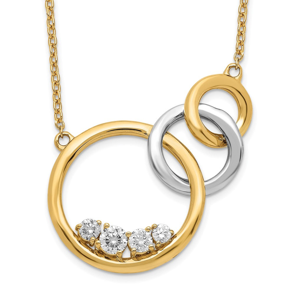 14K Bicolor Gold Poliert Echt Diamant Dreifach Kreis 18 Zoll Halskette