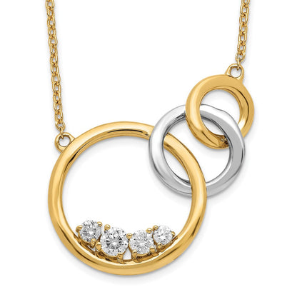 14K Bicolor Gold Poliert Echt Diamant Dreifach Kreis 18 Zoll Halskette