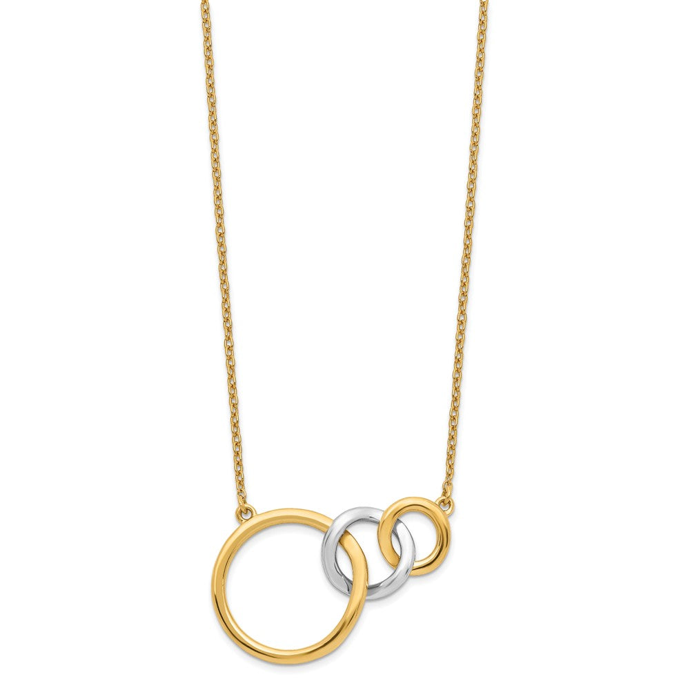 14K Bicolor Poliert Dreifach Interlocked Kreise 18 Zoll Halskette