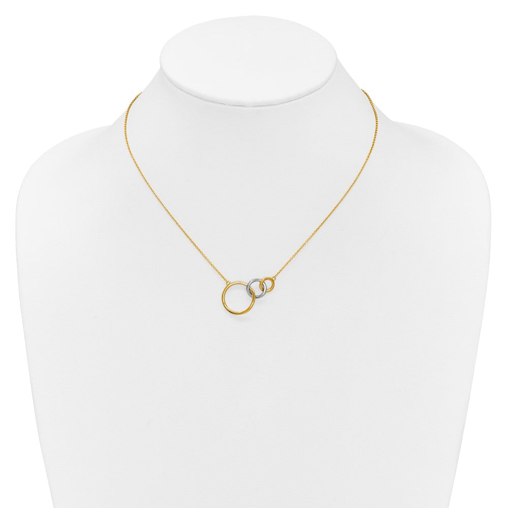 14K Bicolor Poliert Dreifach Interlocked Kreise 18 Zoll Halskette