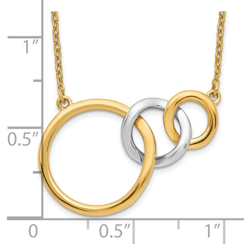 14K Bicolor Poliert Dreifach Interlocked Kreise 18 Zoll Halskette