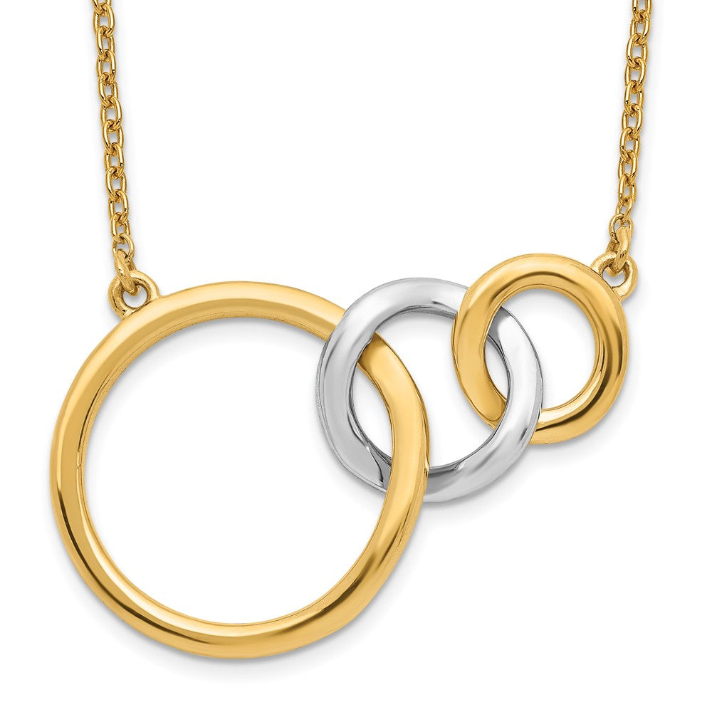 14K Bicolor Poliert Dreifach Interlocked Kreise 18 Zoll Halskette