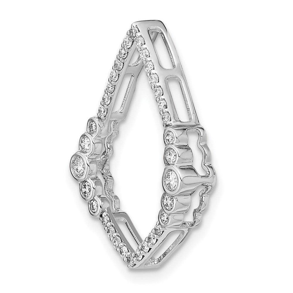 14K Weißgold Poliert Echt Diamant Zargenfassung Set Tropfen Kette Anhänger