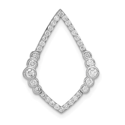 14K Weißgold Poliert Echt Diamant Zargenfassung Set Tropfen Kette Anhänger