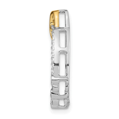 14K Bicolor Gold Poliert Echt Diamant Oval Kette Anhänger