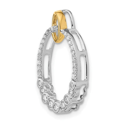 14K Bicolor Gold Poliert Echt Diamant Oval Kette Anhänger