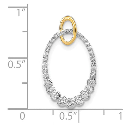 14K Bicolor Gold Poliert Echt Diamant Oval Kette Anhänger