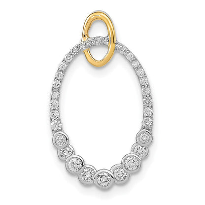 14K Bicolor Gold Poliert Echt Diamant Oval Kette Anhänger