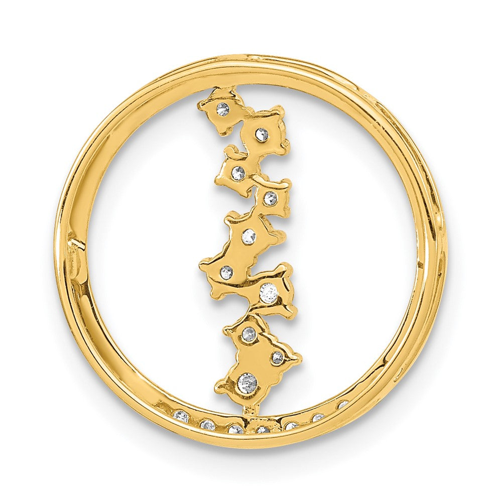 14K Gelbgold Poliert Echt Diamant Hängend Kreis Kette Anhänger