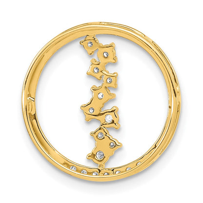 14K Gelbgold Poliert Echt Diamant Hängend Kreis Kette Anhänger