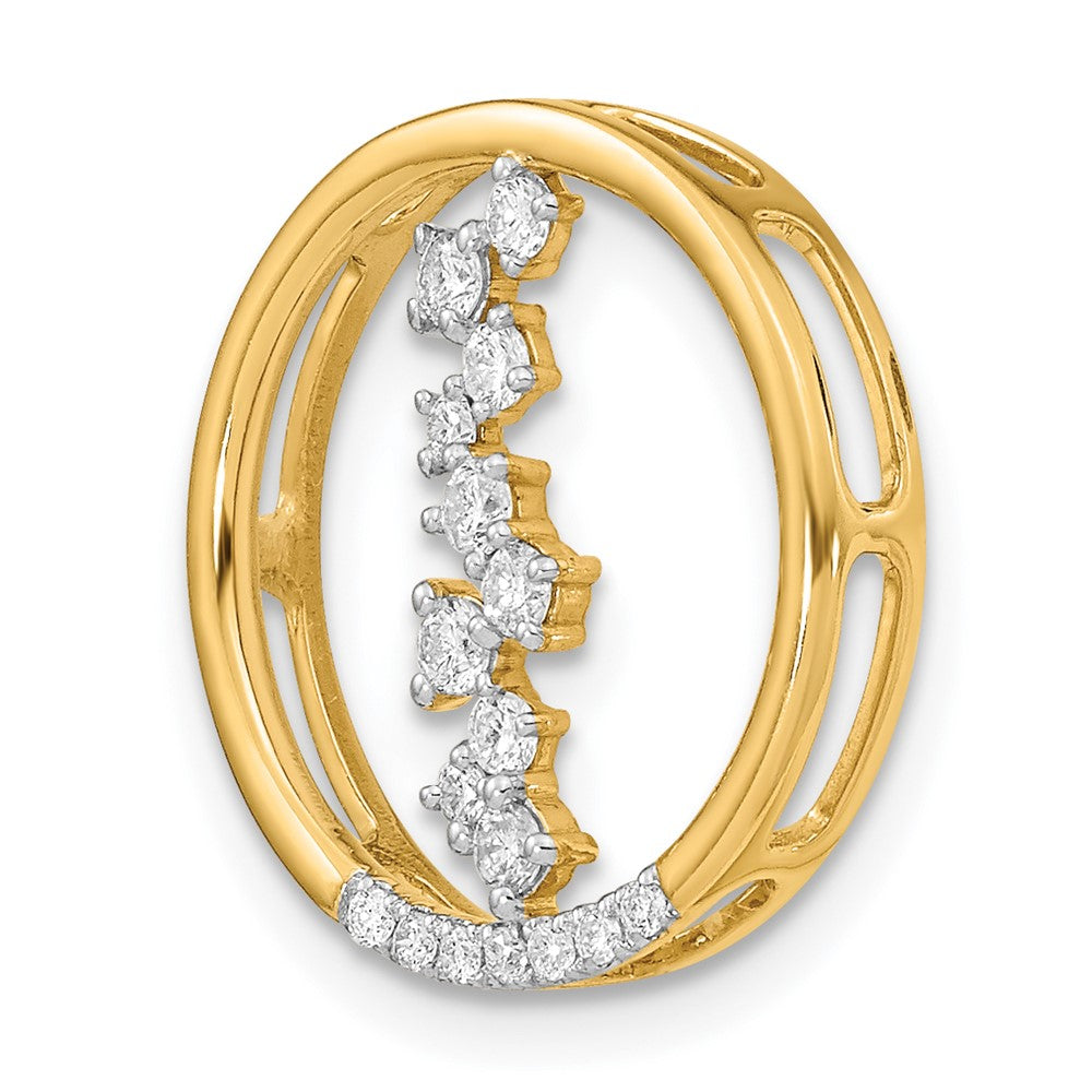 14K Gelbgold Poliert Echt Diamant Hängend Kreis Kette Anhänger