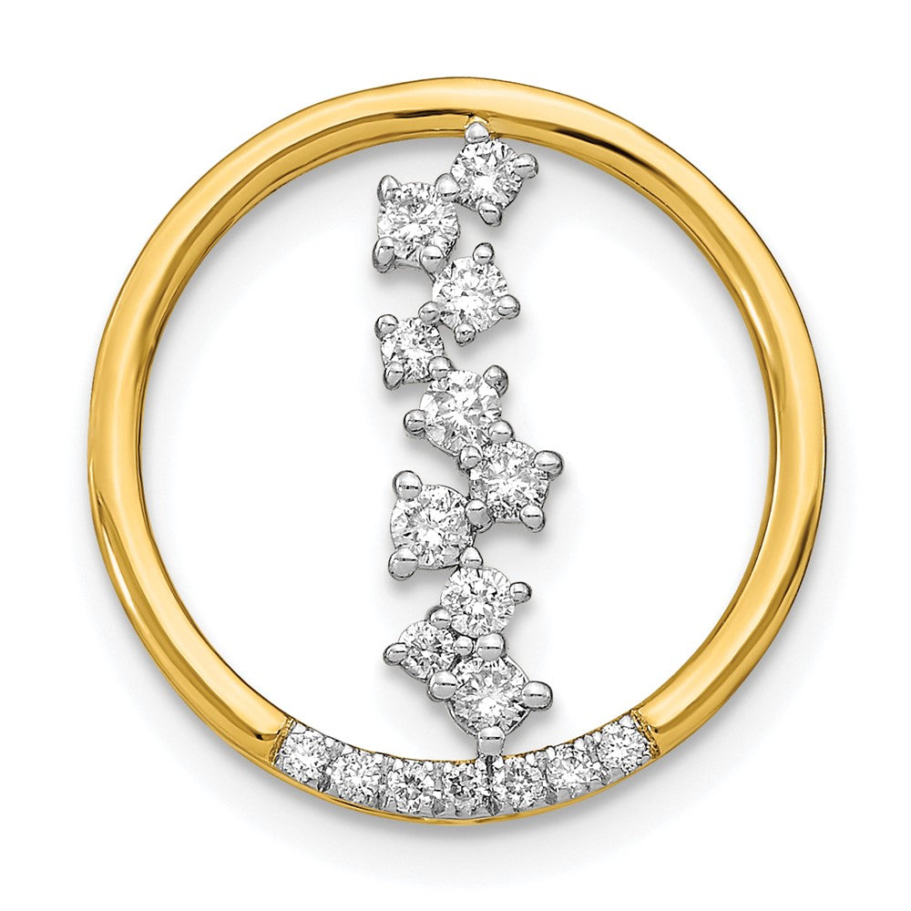 14K Gelbgold Poliert Echt Diamant Hängend Kreis Kette Anhänger