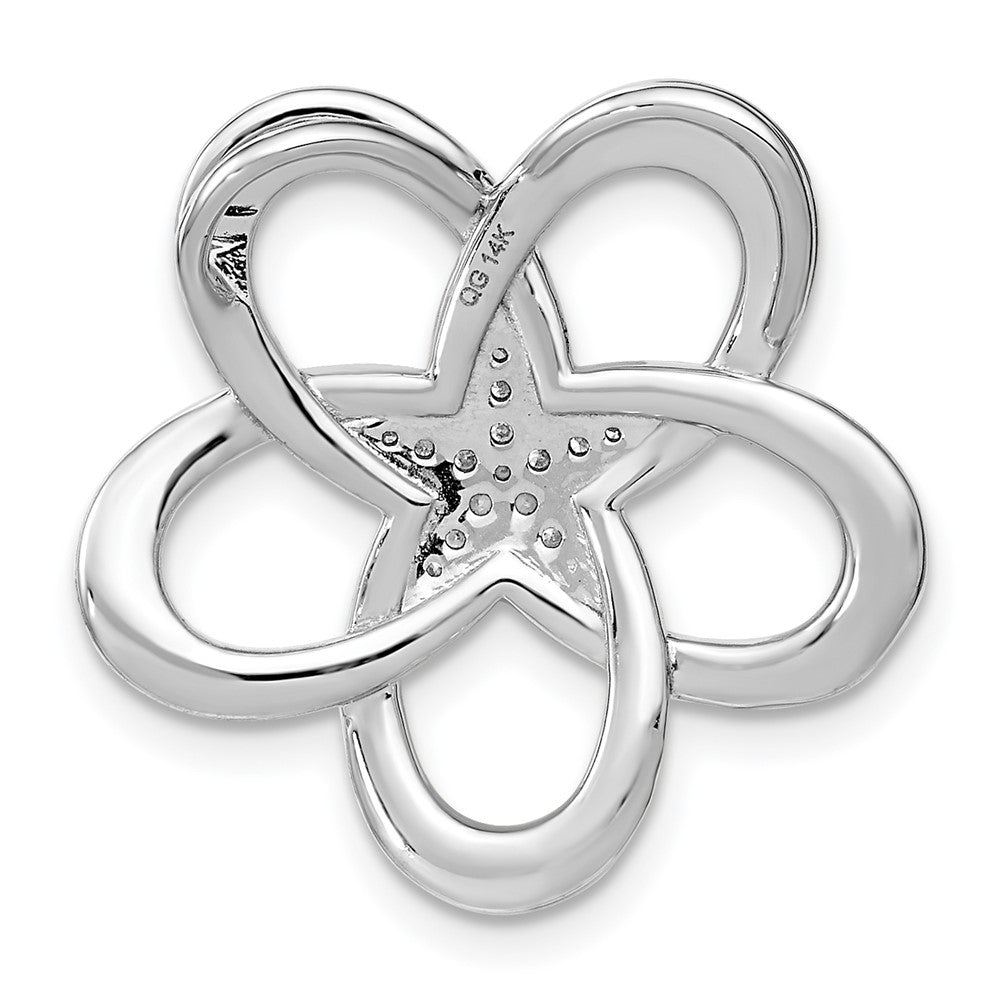 14K Weißgold Poliert Echt Diamant Blume Kette Anhänger