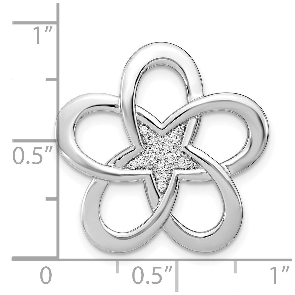 14K Weißgold Poliert Echt Diamant Blume Kette Anhänger