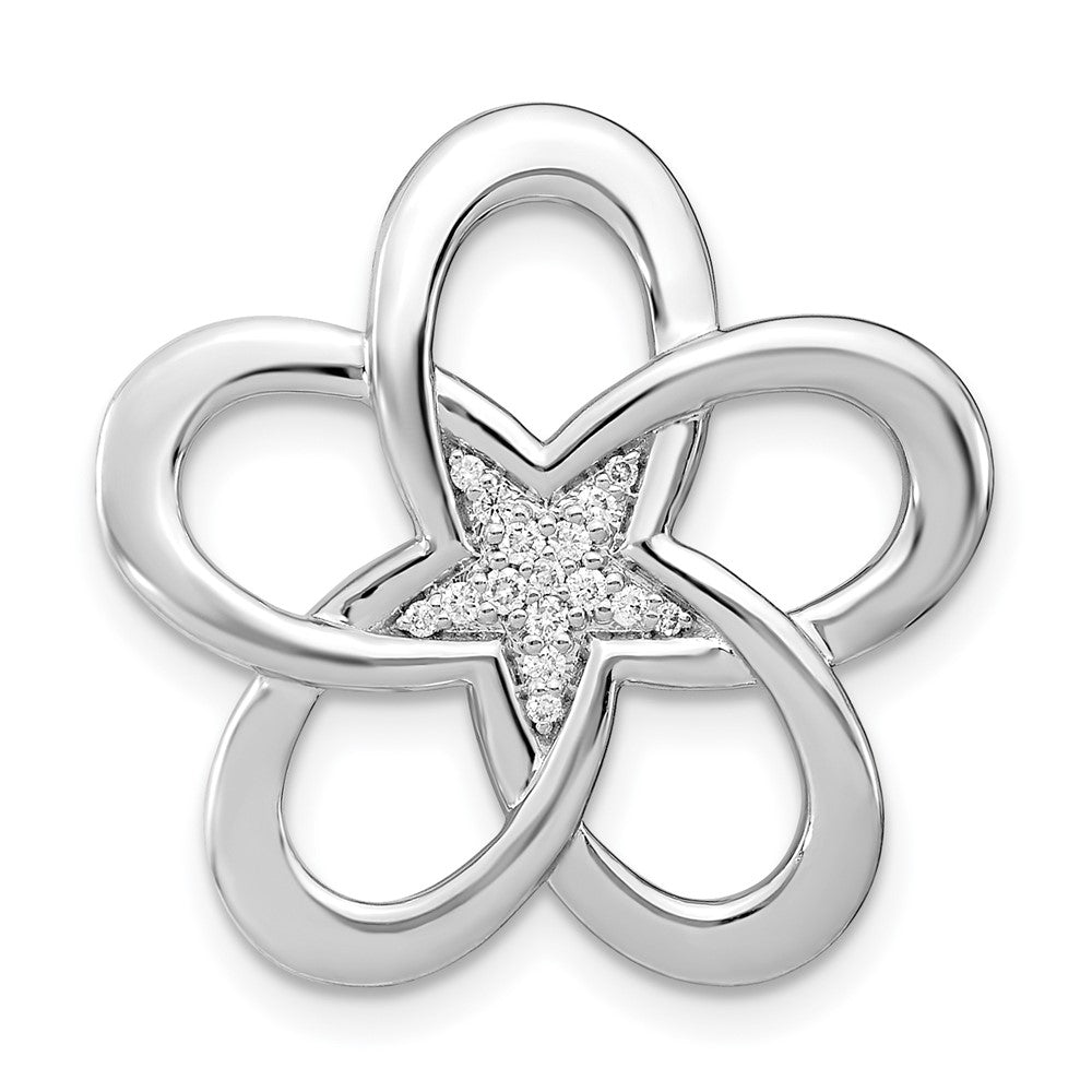14K Weißgold Poliert Echt Diamant Blume Kette Anhänger