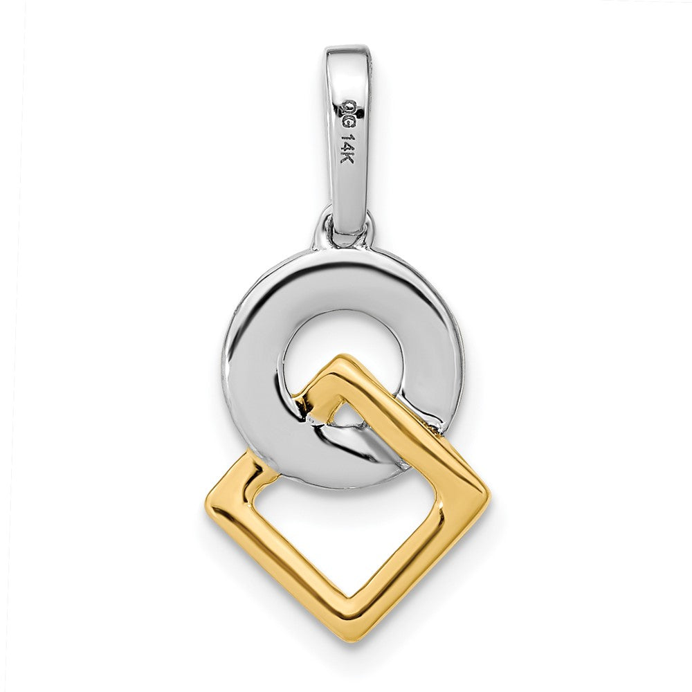 14K Bicolor Gold Poliert Echt Diamant Kreis und Quadratisch Kette Anhänger