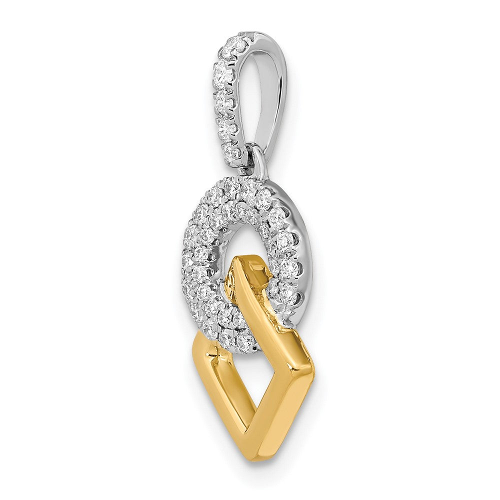 14K Bicolor Gold Poliert Echt Diamant Kreis und Quadratisch Kette Anhänger