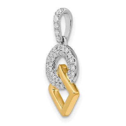 14K Bicolor Gold Poliert Echt Diamant Kreis und Quadratisch Kette Anhänger