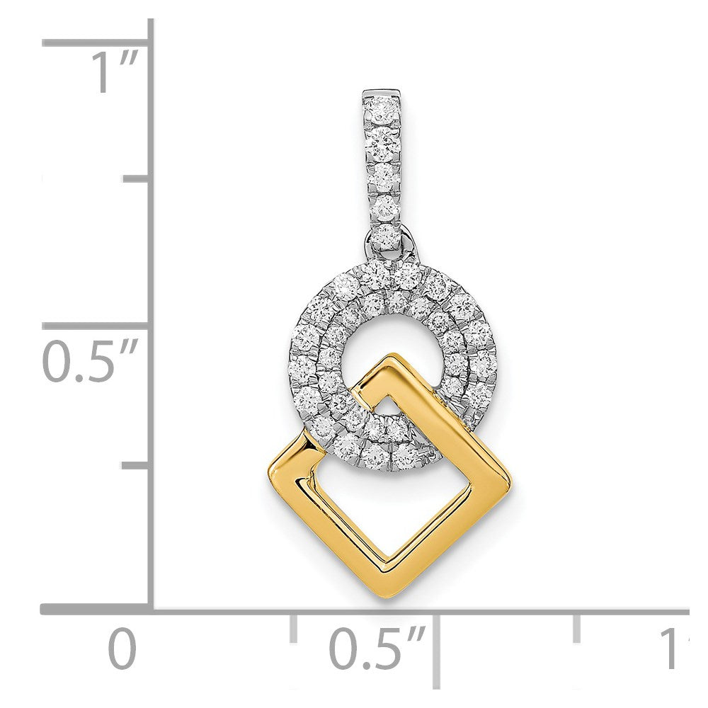 14K Bicolor Gold Poliert Echt Diamant Kreis und Quadratisch Kette Anhänger