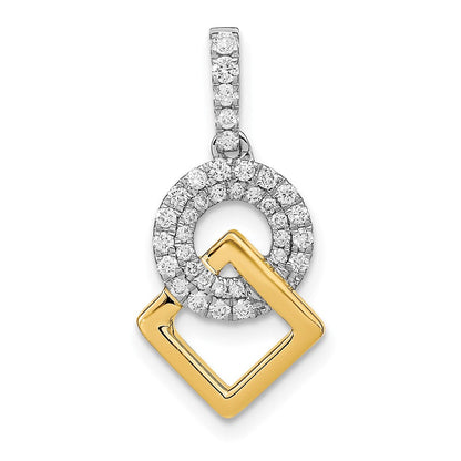 14K Bicolor Gold Poliert Echt Diamant Kreis und Quadratisch Kette Anhänger