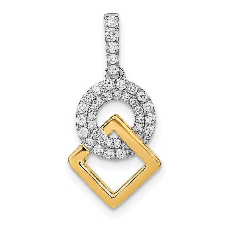 14K Bicolor Gold Poliert Echt Diamant Kreis und Quadratisch Kette Anhänger