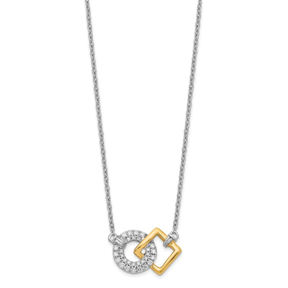 14K Bicolor Gold Poliert Echt Diamant Kreis und Quadratisch 18 Zoll Halskette